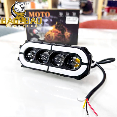 Đèn sương mù LED xe máy 4 ống kính Trắng Vàng Nhôm
